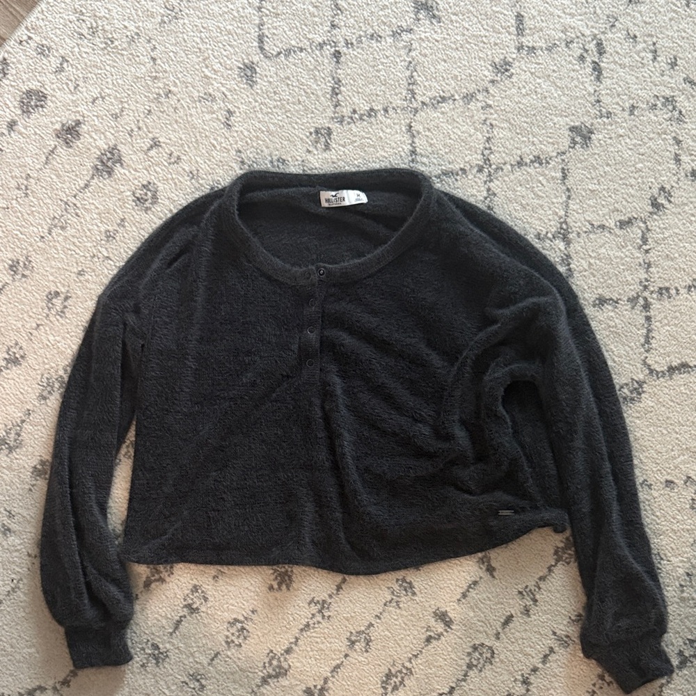 Hollister Charcoal Fuzzy top.